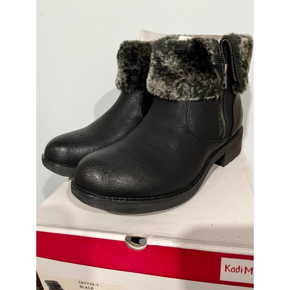 Kadi Maya Womens Black Ankle Boots w/ Faux Fur Trim & Side Zip Size 8.5 - Picture 3 of 9